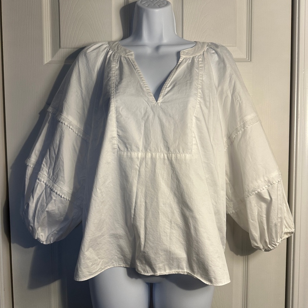 White Alexis 100% cotton boho resort wear blouse size medium